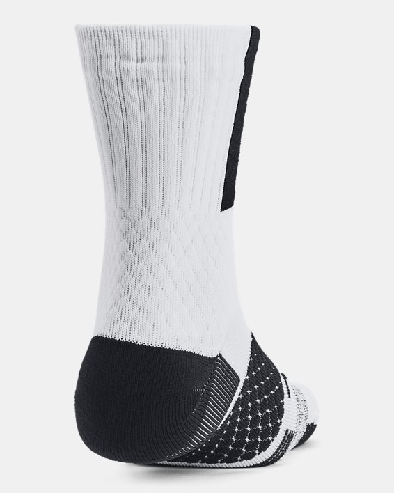 Unisex Project Rock ArmourDry™ Playmaker Mid-Crew Socks in White image number 2